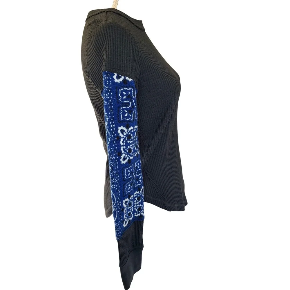Free People We The Free Nikki Layering Top Bandana Sleeve Thermal Blue XS - Picture 3 of 11